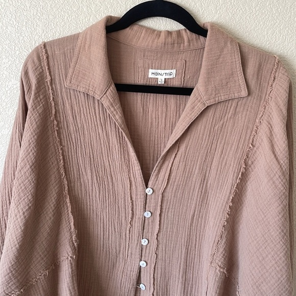 Mainstrip Gauzy Cotton Oversized Pop Over Blouse Top S Camel Tan Minimalist Boho - Picture 5 of 15